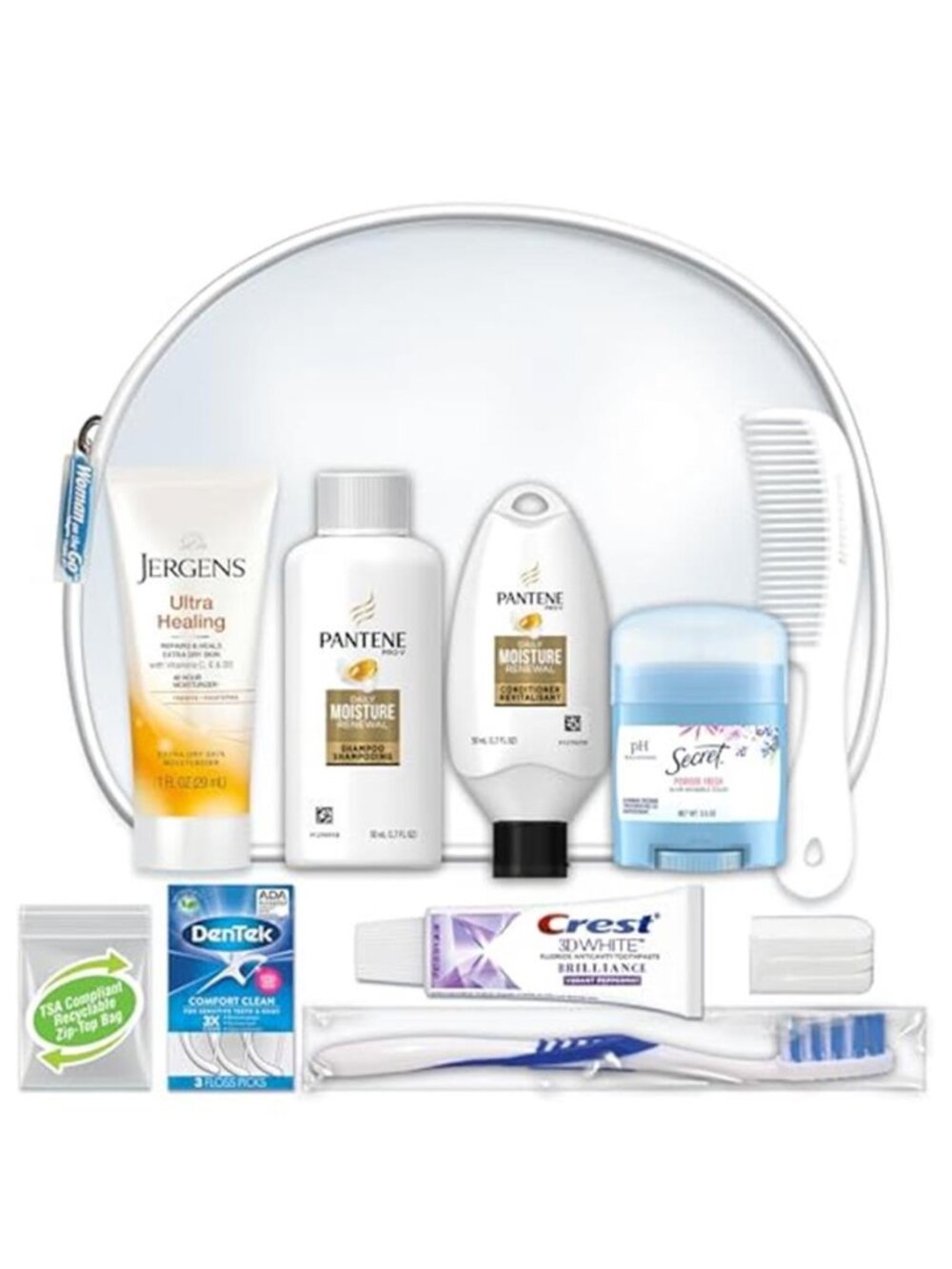 Womens Travel Toiletry Kit 10 Pieces TSA Approved Shampoo Conditioner Zipper Bag